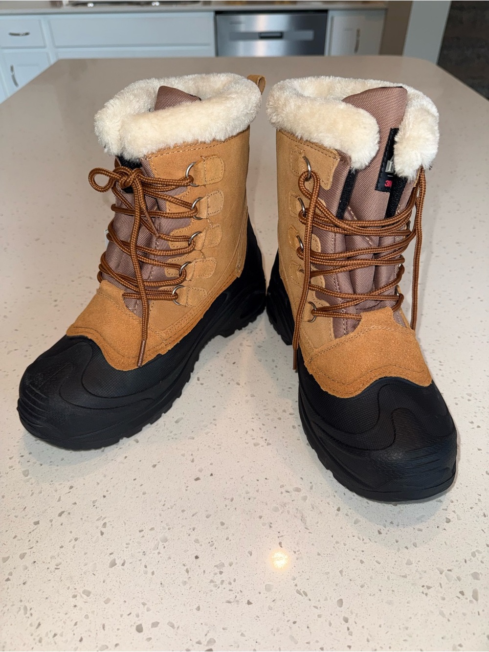 Itasca Tan and Black Insulated Winter Boots with Faux Shearling